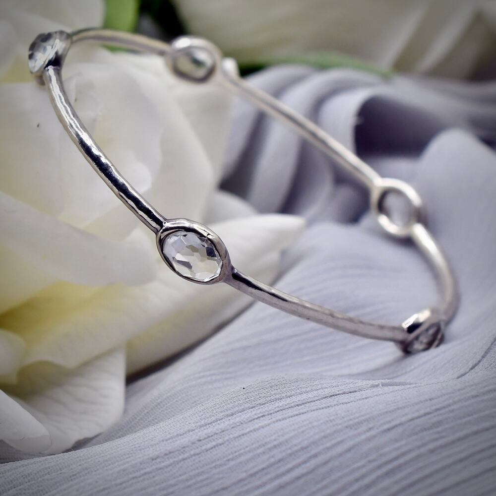 Ippolita Rock Candy 925 Sterling Silver Clear Quartz 5-Station Bangle M 7.5 inch